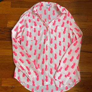 Express portofino womens blouse size small with pink pineapples
